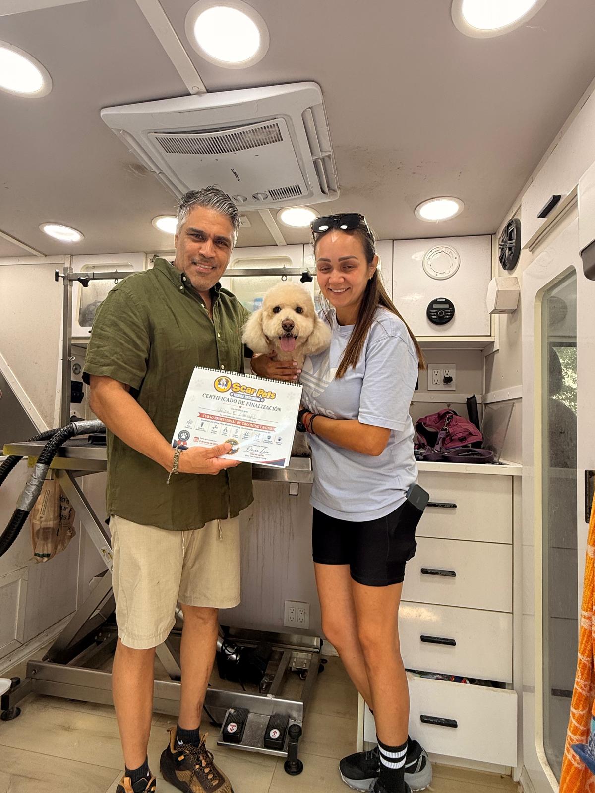 Oscar Pets grooming course completion certificate presentation