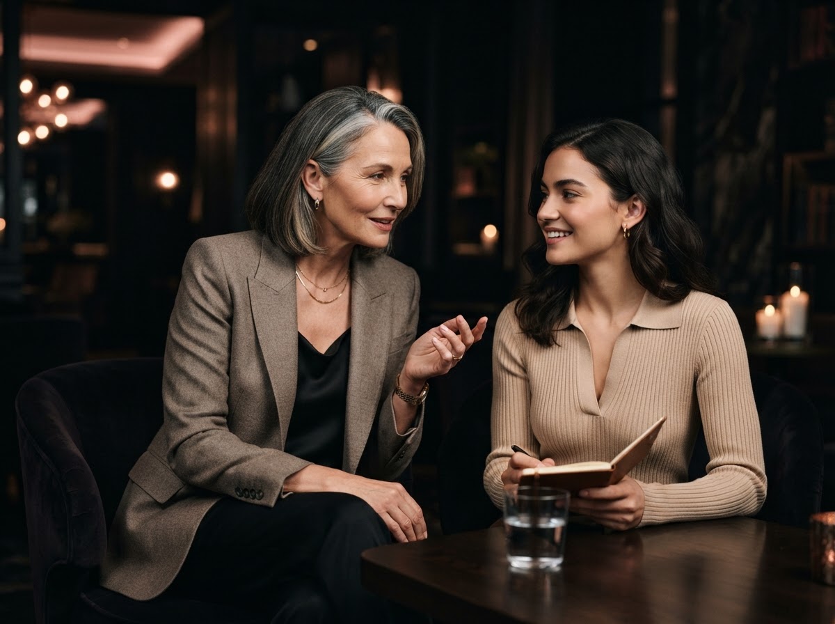 Zwei Frauen im vertrauensvollen Mentoring-Gespräch — Symbol für Begleitung und gemeinsames Wachstum