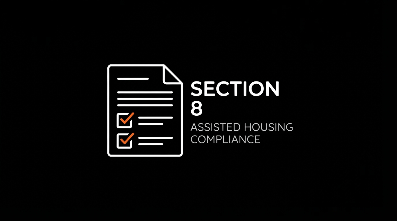 Calm document and checklist icon graphic representing Section 8 possession grounds on a black background