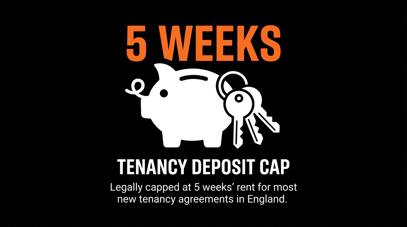 Icon graphic showing a five weeks rent deposit cap with an orange highlight on a black background