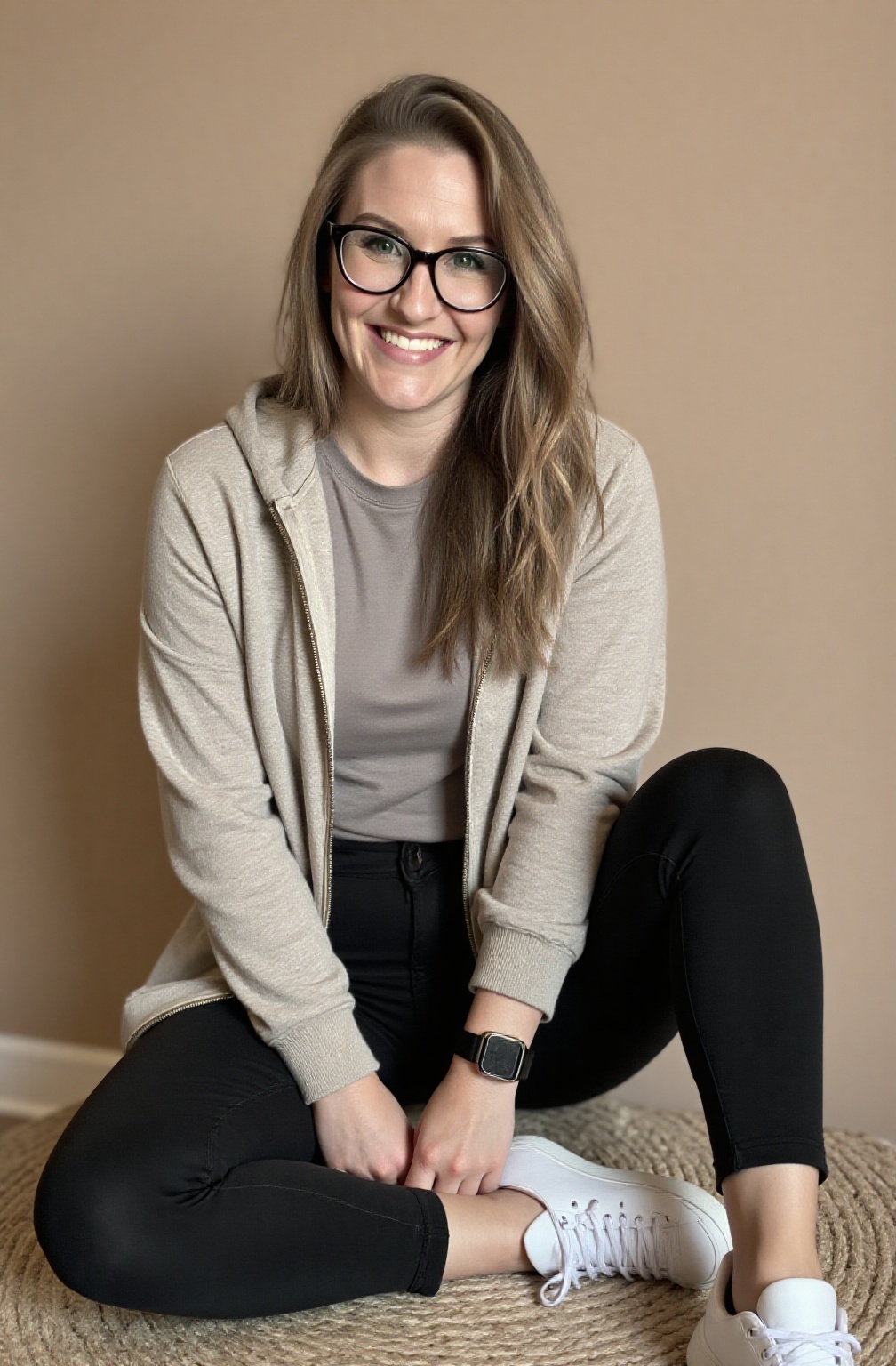 Kally Macias seated casually, smiling