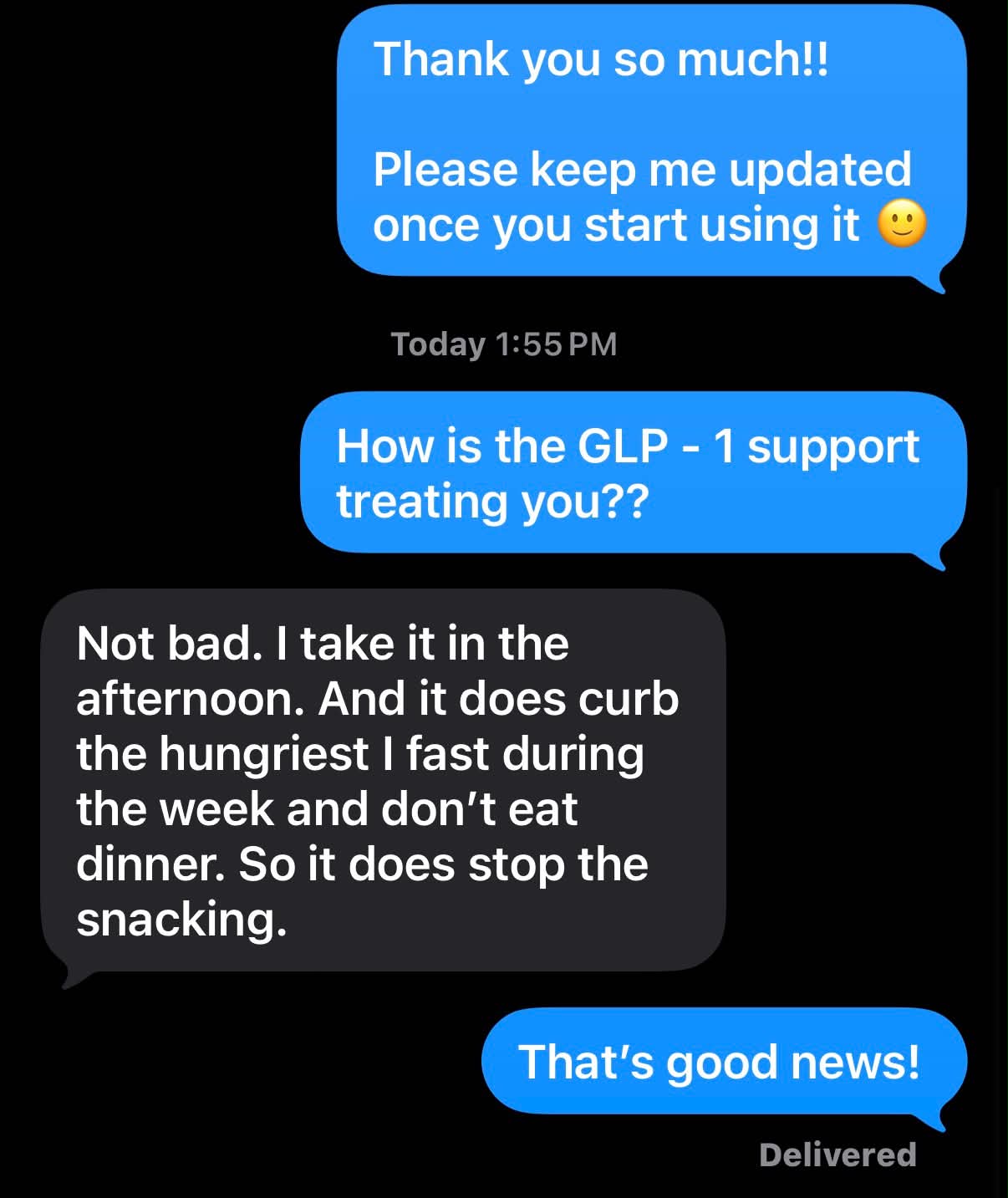 Real text conversation: Curbs hunger & completely stops snacking