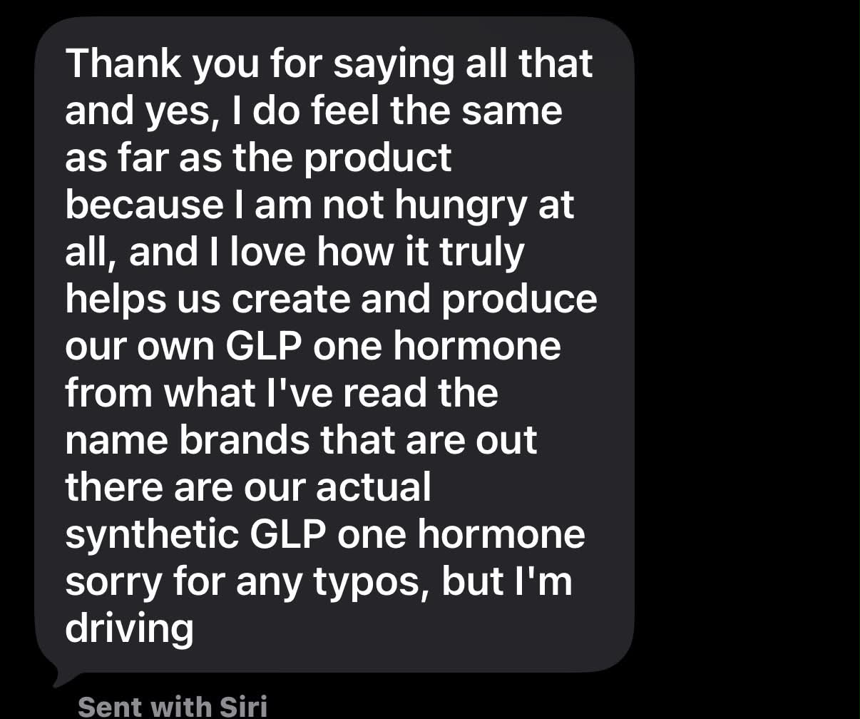 Real text conversation: Produces our own GLP-1 hormone naturally — not synthetic