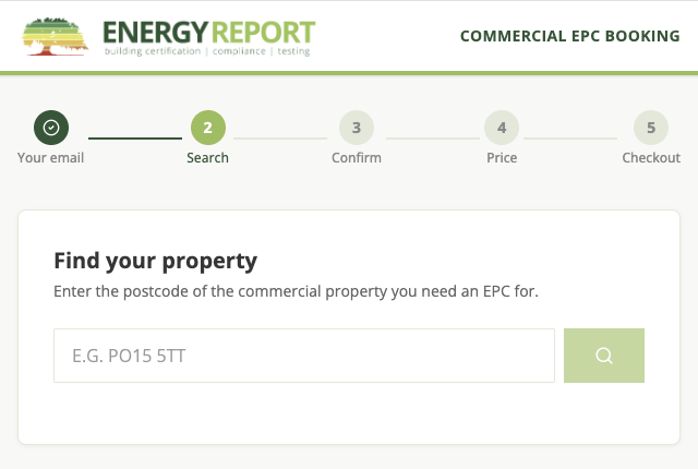 Energy Report Commercial EPC Booking Portal search preview