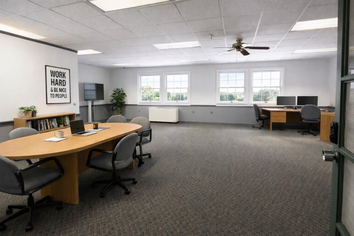 The quiet room at FlexDeskery with a large conference table