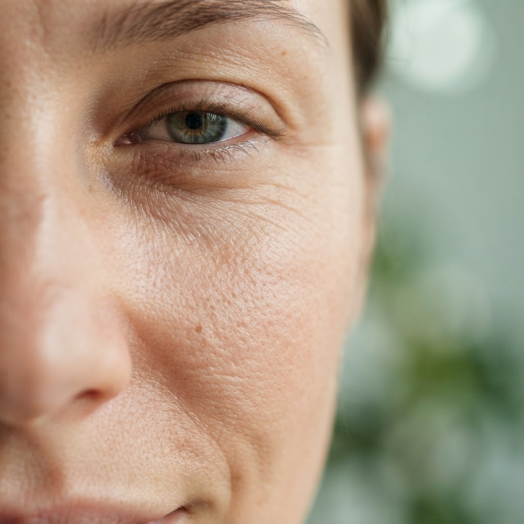 Close-up of natural skin texture in soft daylight