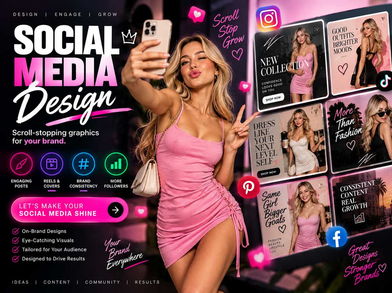 Social media design graphics, feed curation and influencer content