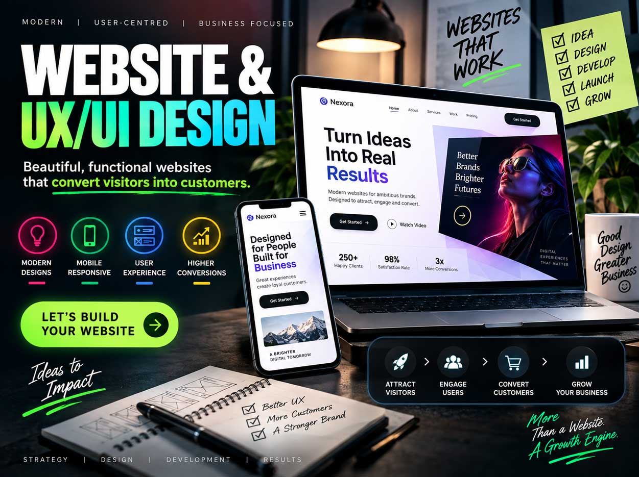 Sleek modern laptop displaying a premium website UI UX interface