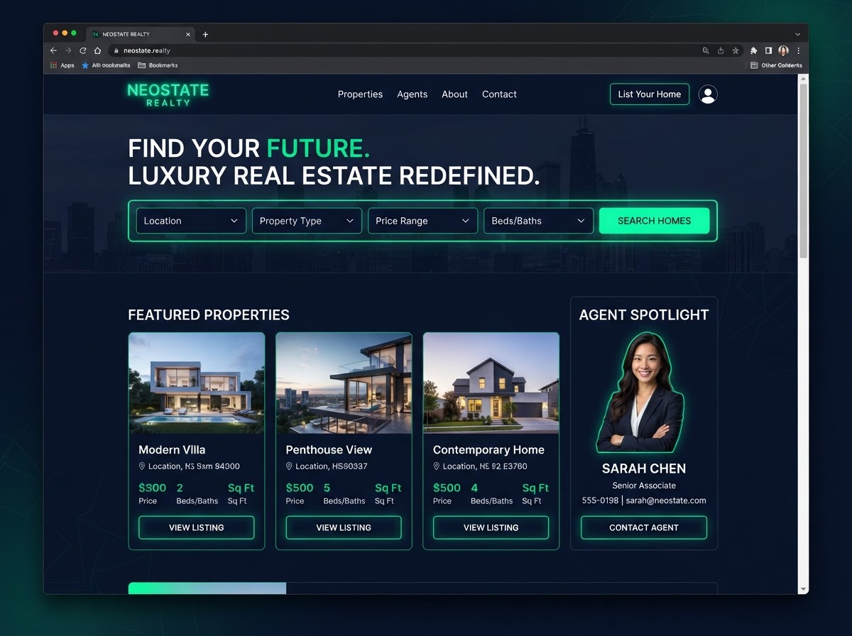 Página web profesional para inmobiliaria con listados de propiedades