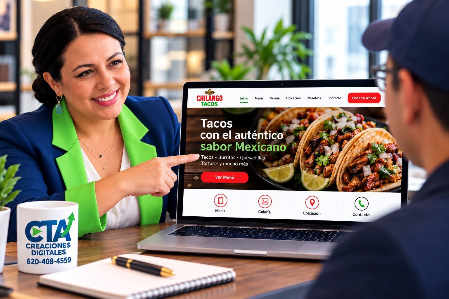 Francy presentando menú digital interactivo para Chilango Tacos