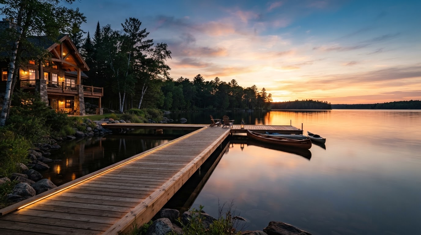 Lake dock at sunset in Alexandria, Minnesota