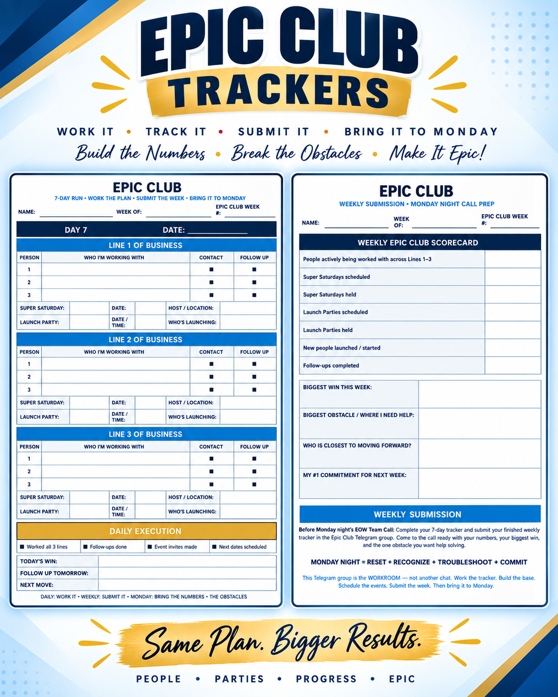 Epic Club Trackers Sheet - Work it, Track it, Submit it, Bring it to Monday