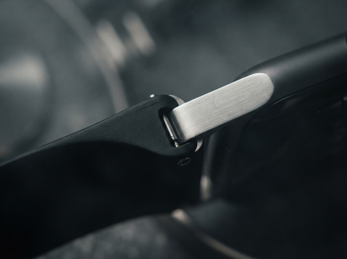 Macro photography of a matte black FKM rubber strap edge by EXACT
