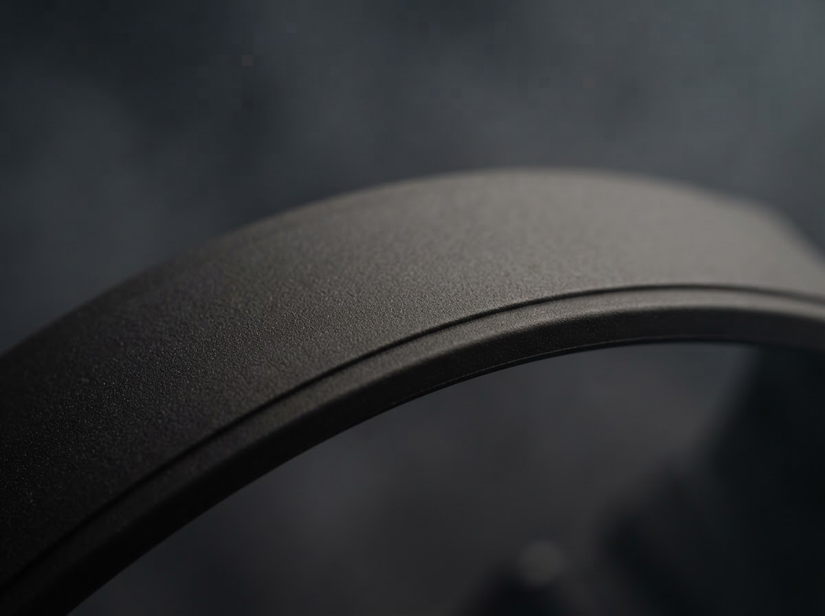 Macro photography of matte black FKM rubber grain and molded detail by EXACT