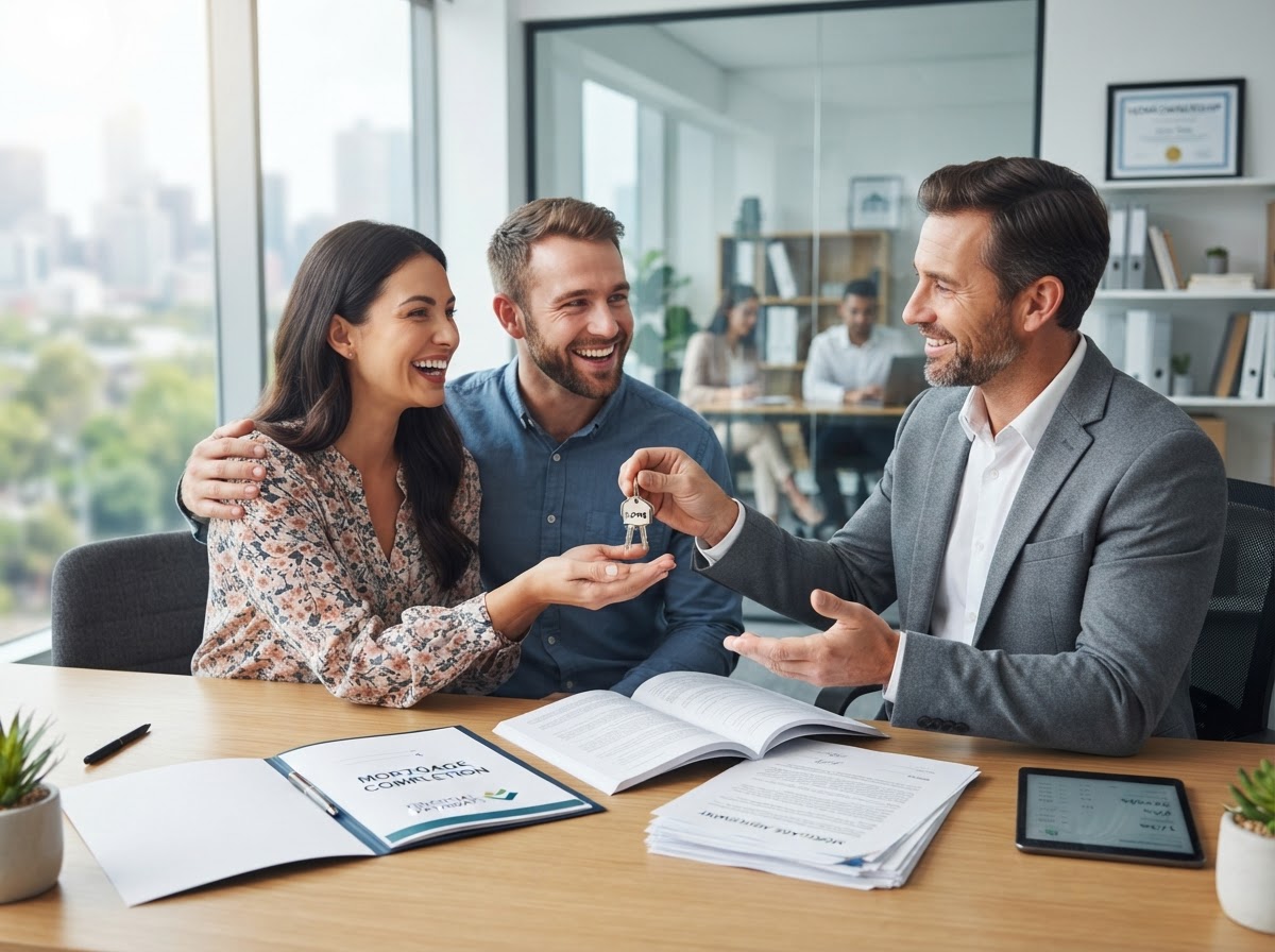 Real estate advisor showing home to clients