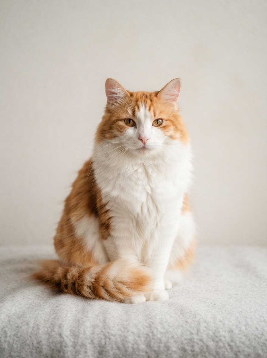 A beautifully groomed long-haired cat sitting calmly