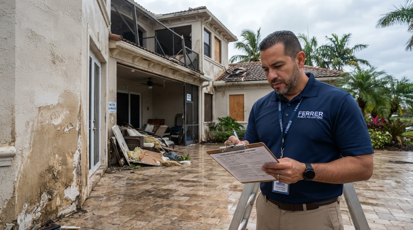 Ricardo Ferrer Public Adjuster inspecting property damage