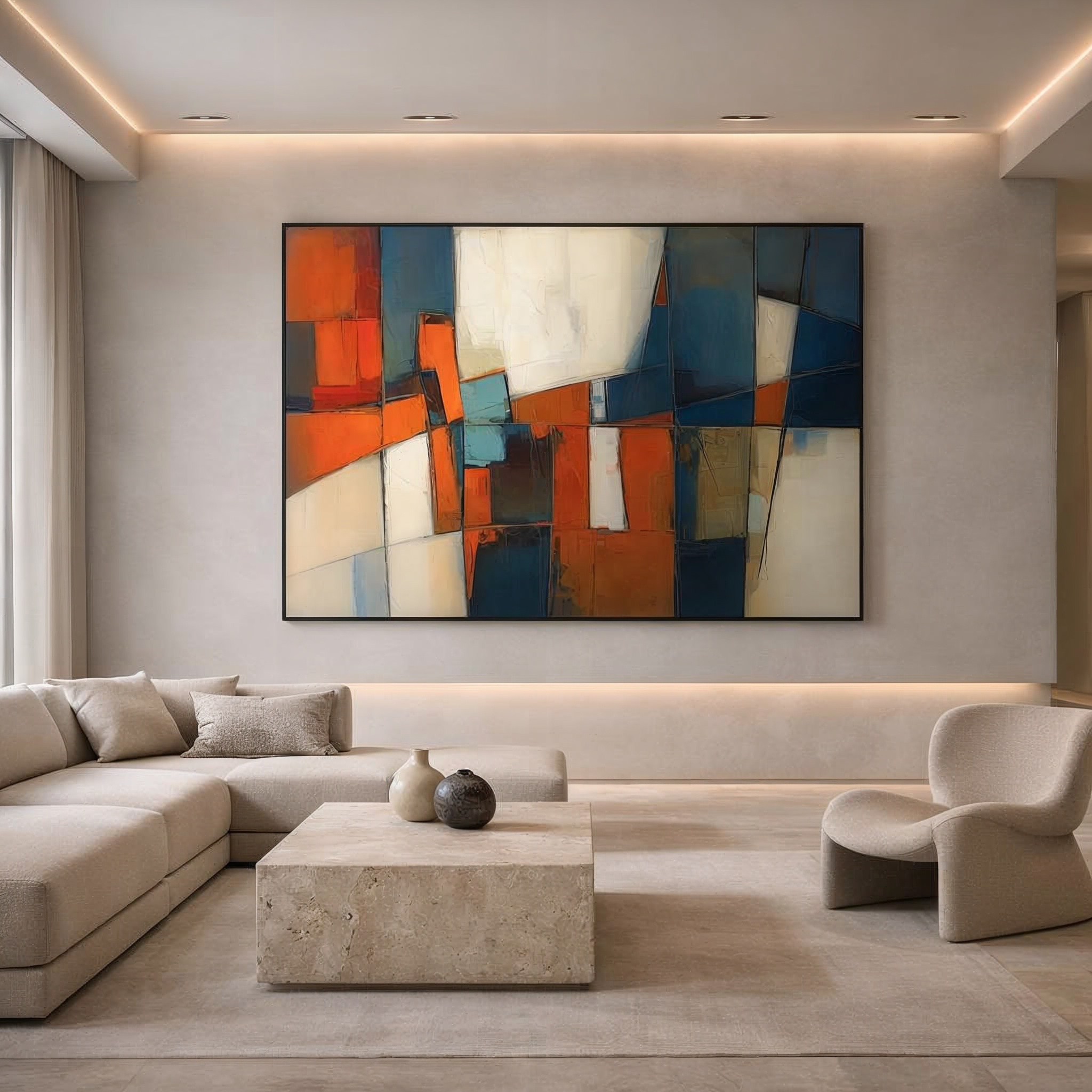 Obra de Pedro León en ambiente residencial con gran formato y composición contemporánea