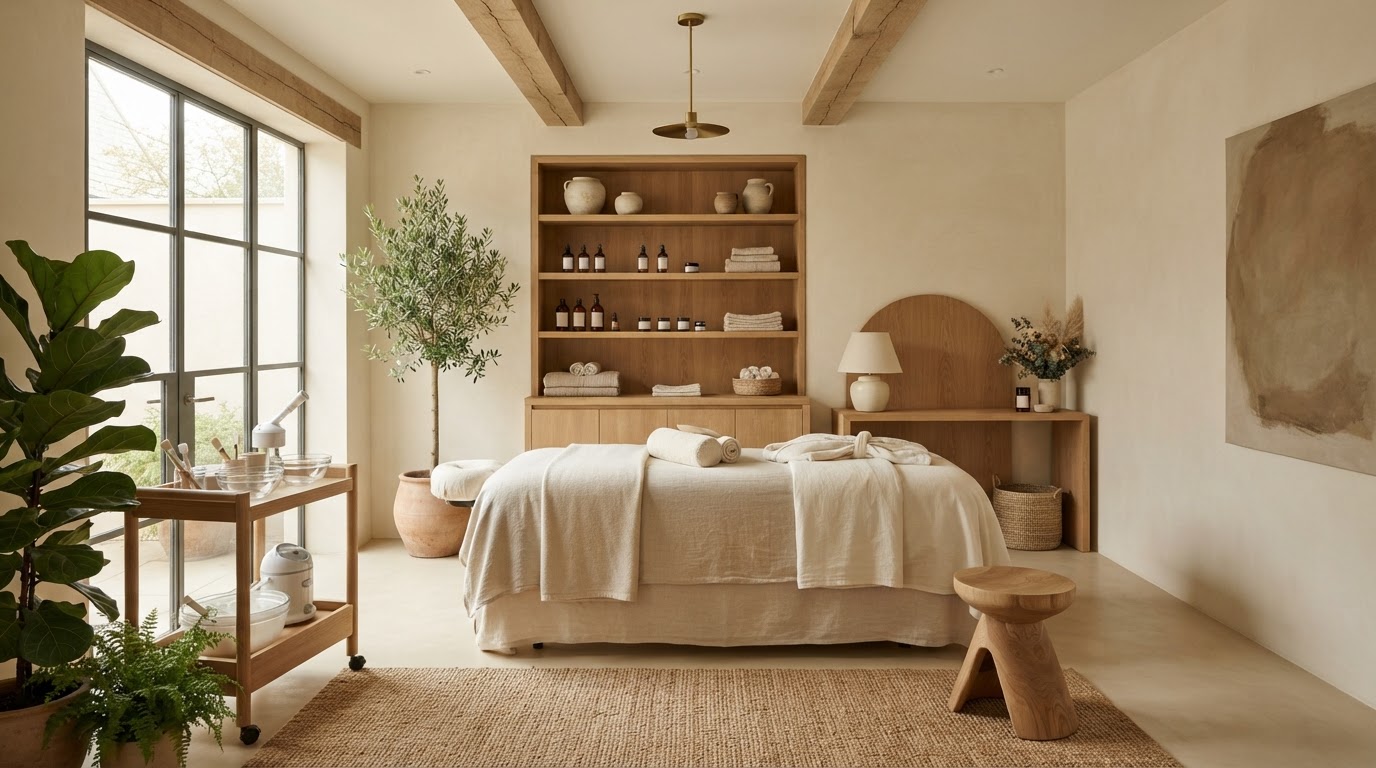 Interior of Golden Hour Skin Rituals skincare studio in Pasadena