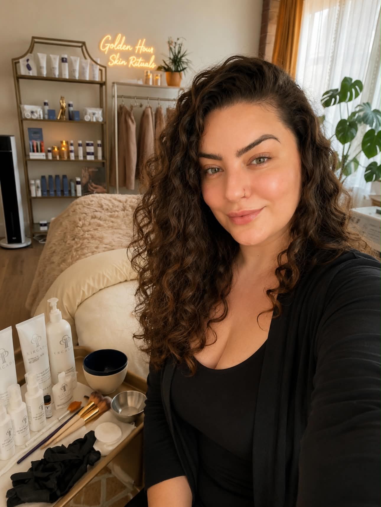 Theresa Chavez, licensed esthetician and founder of Golden Hour Skin Rituals in her Pasadena studio