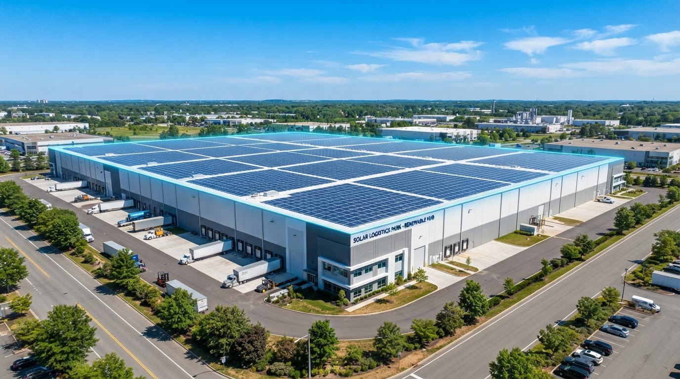 Commercial solar installation array on facility roof