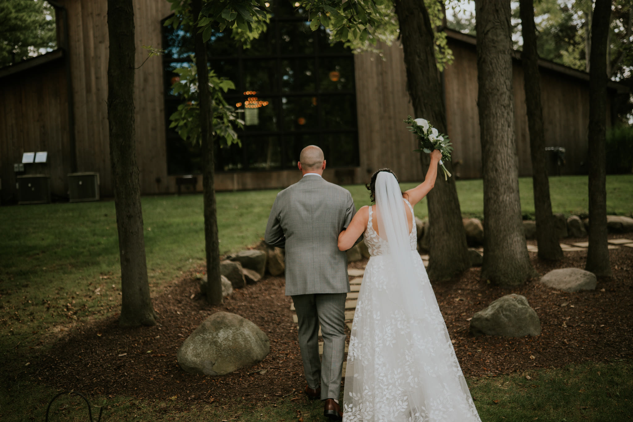 Couple sharing a candid wedding moment