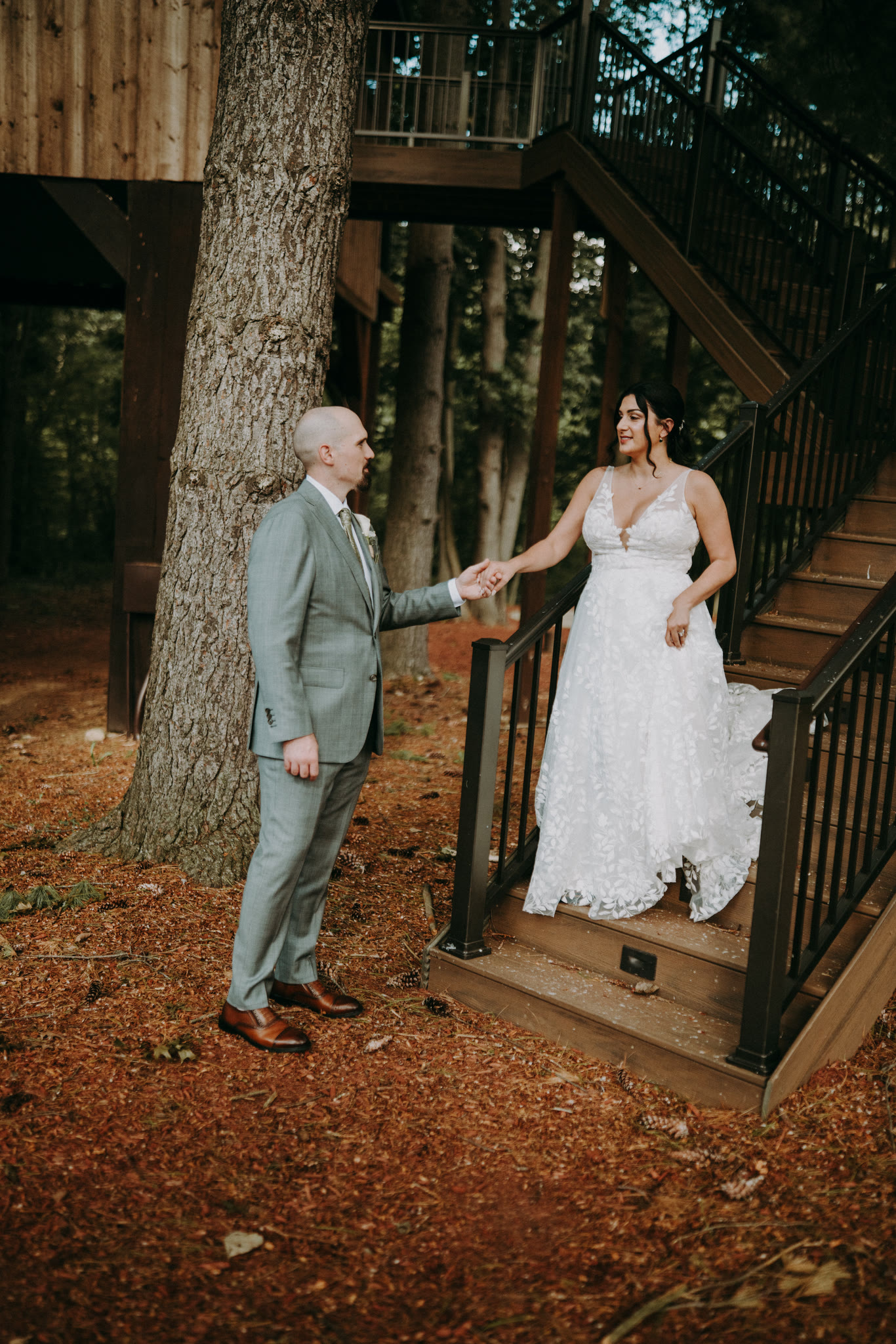 Bride and groom close wedding portrait
