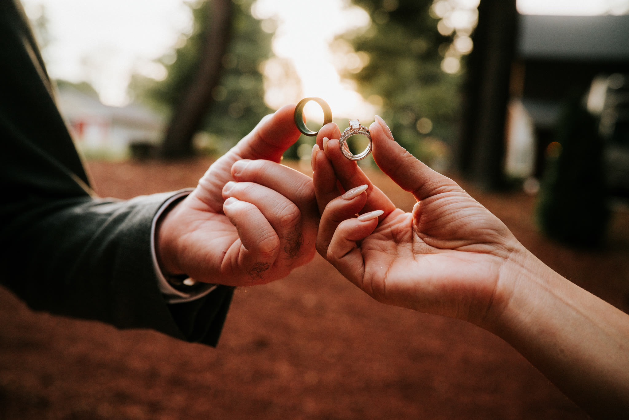 Couple embracing during their wedding
