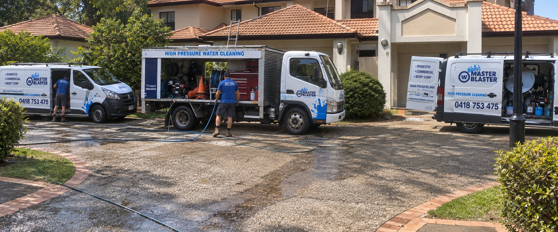 Wally's Master Blaster professional team and high-pressure water cleaning truck fleet