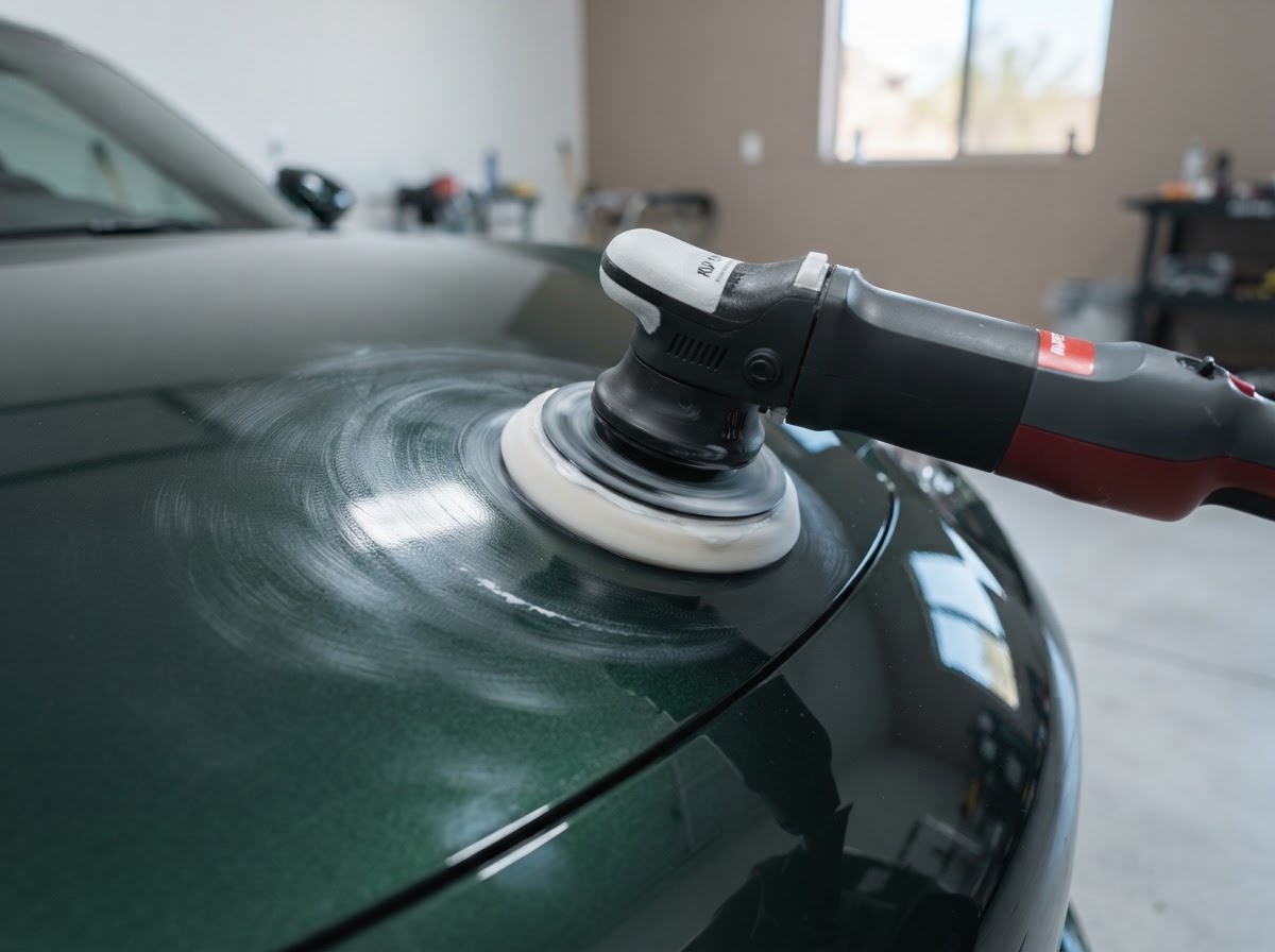 Paint correction removing swirl marks on a luxury vehicle in Southern Utah