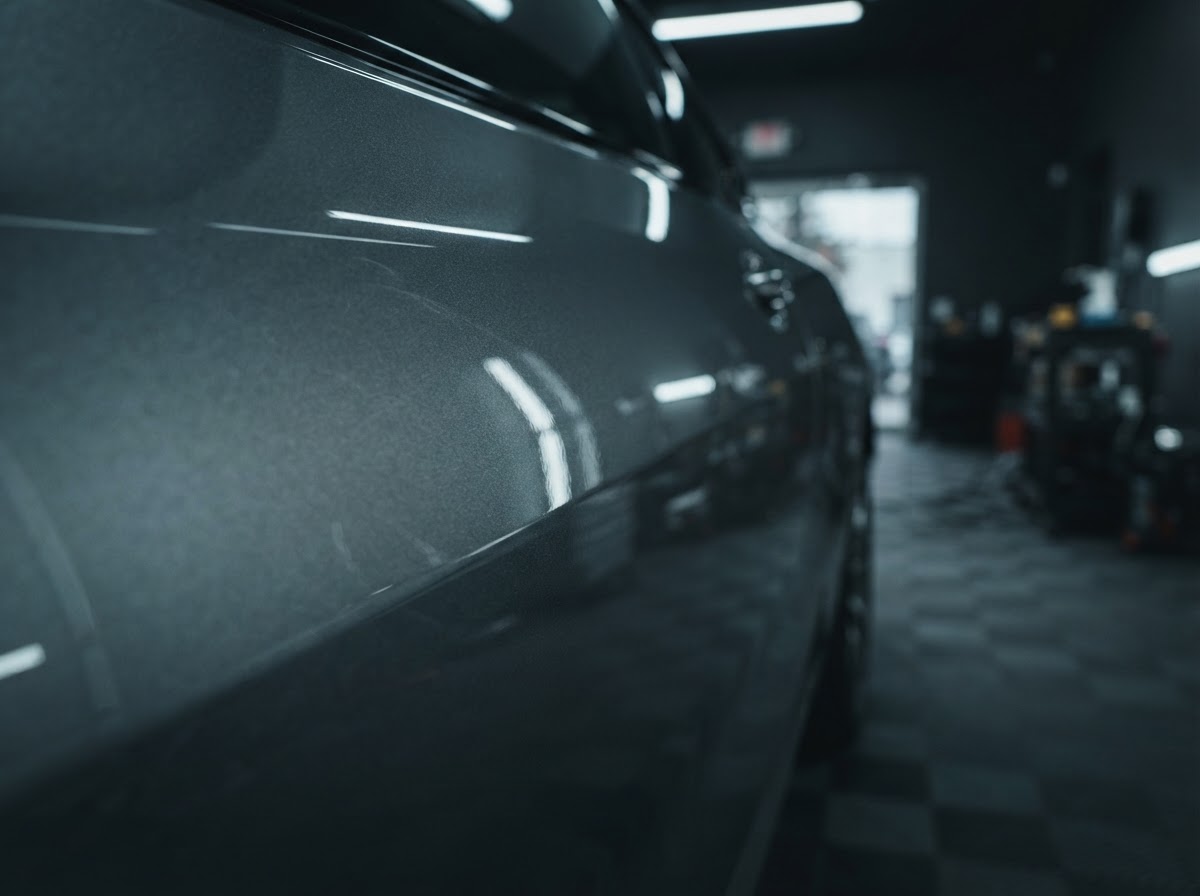 Freshly corrected luxury vehicle panel with deep gloss ready for ceramic coating in St. George, Southern Utah