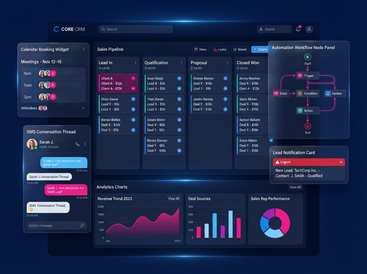 Aperçu sistèm biznis: CRM, pipeline, calendar, SMS ak automation