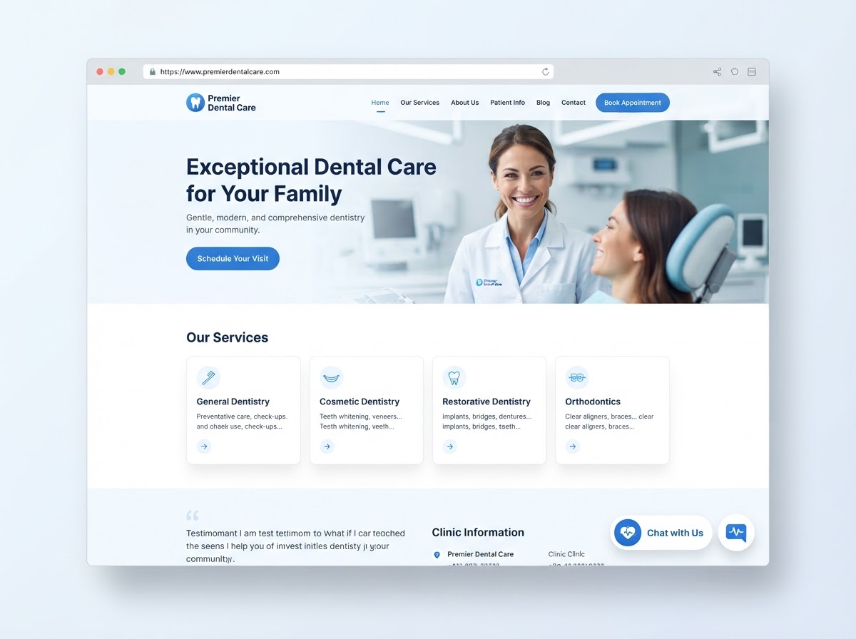 Local dental clinic — Website + Chat preview