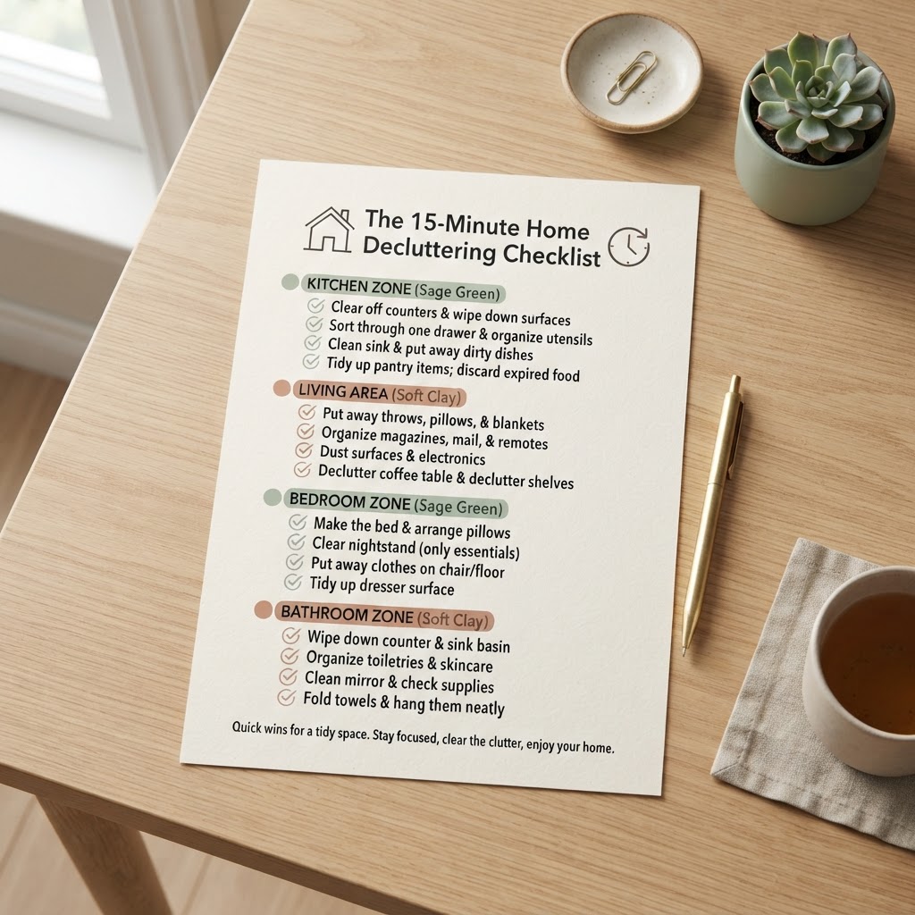 Mockup of The 15-Minute Home Decluttering Checklist