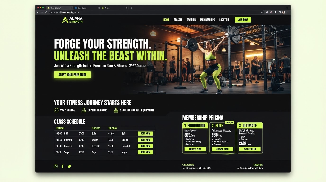 Example Gym website template design: Fitness & Training