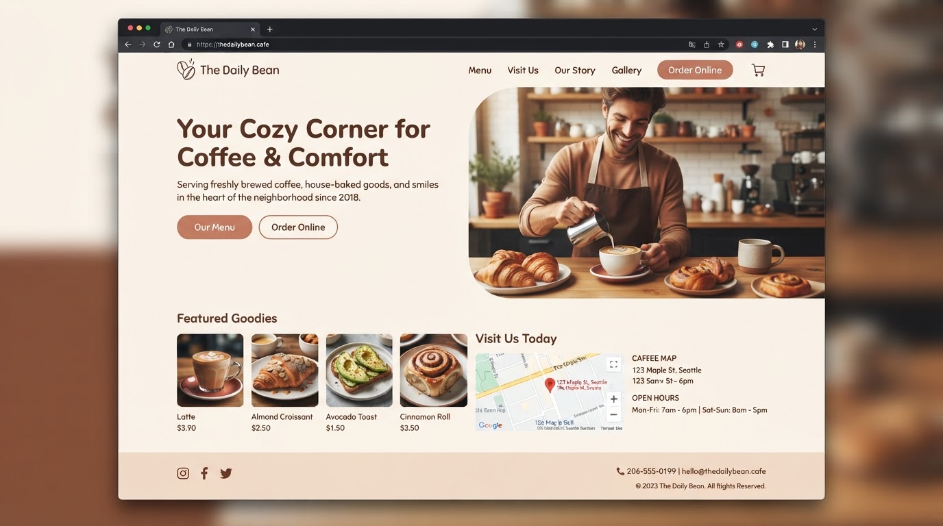 Example Cafe website template design: Cafe & Coffee Bar