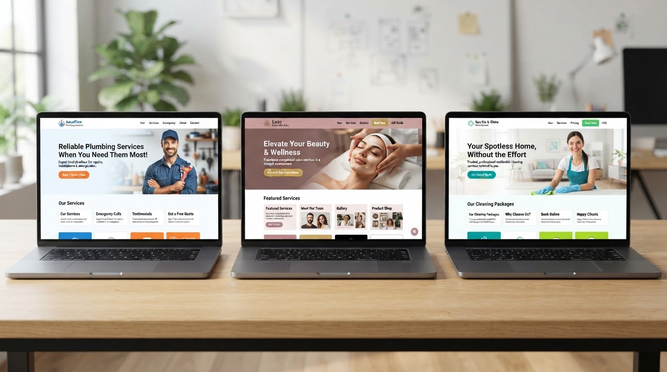 Realistic responsive website template mockups for local service businesses