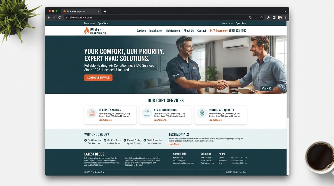 Example HVAC website template design: Heating & Cooling