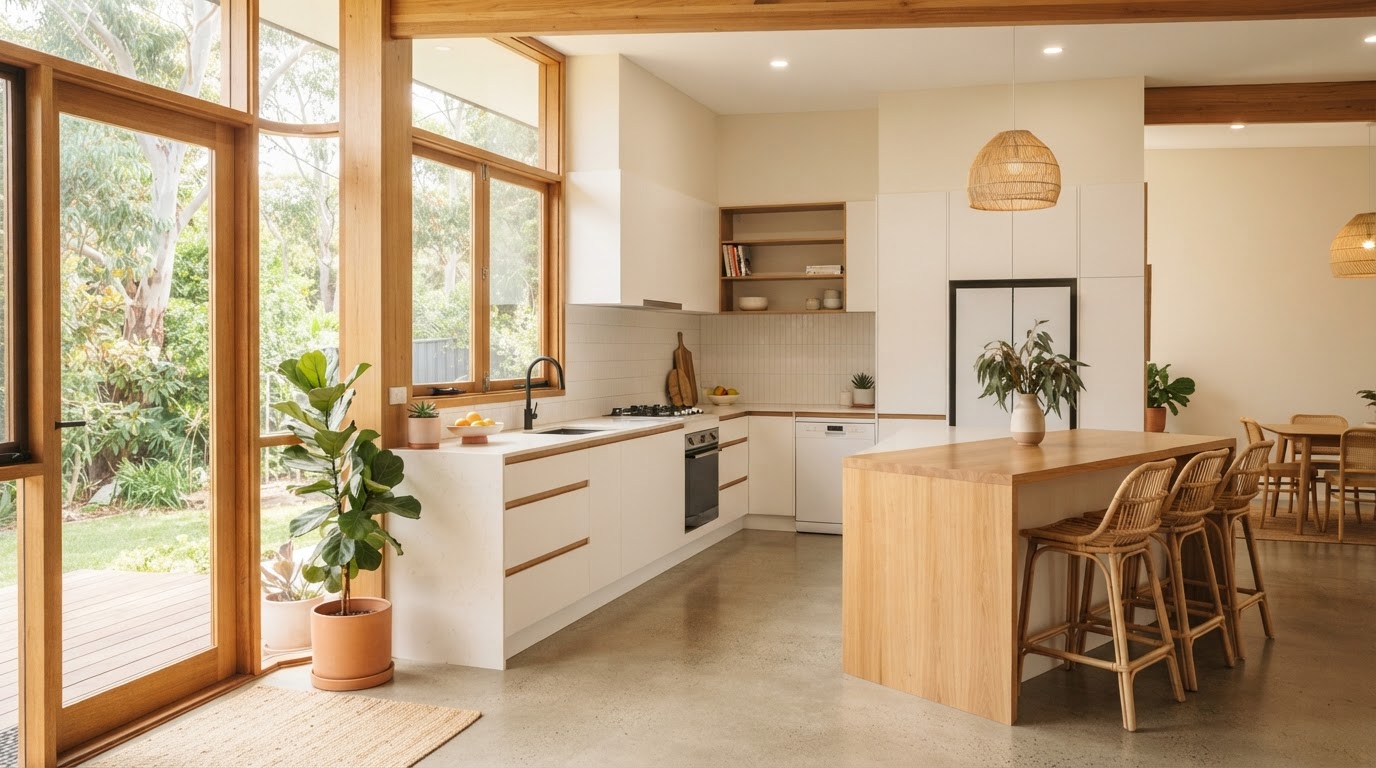 Bright Queensland kitchen, tidy and clean