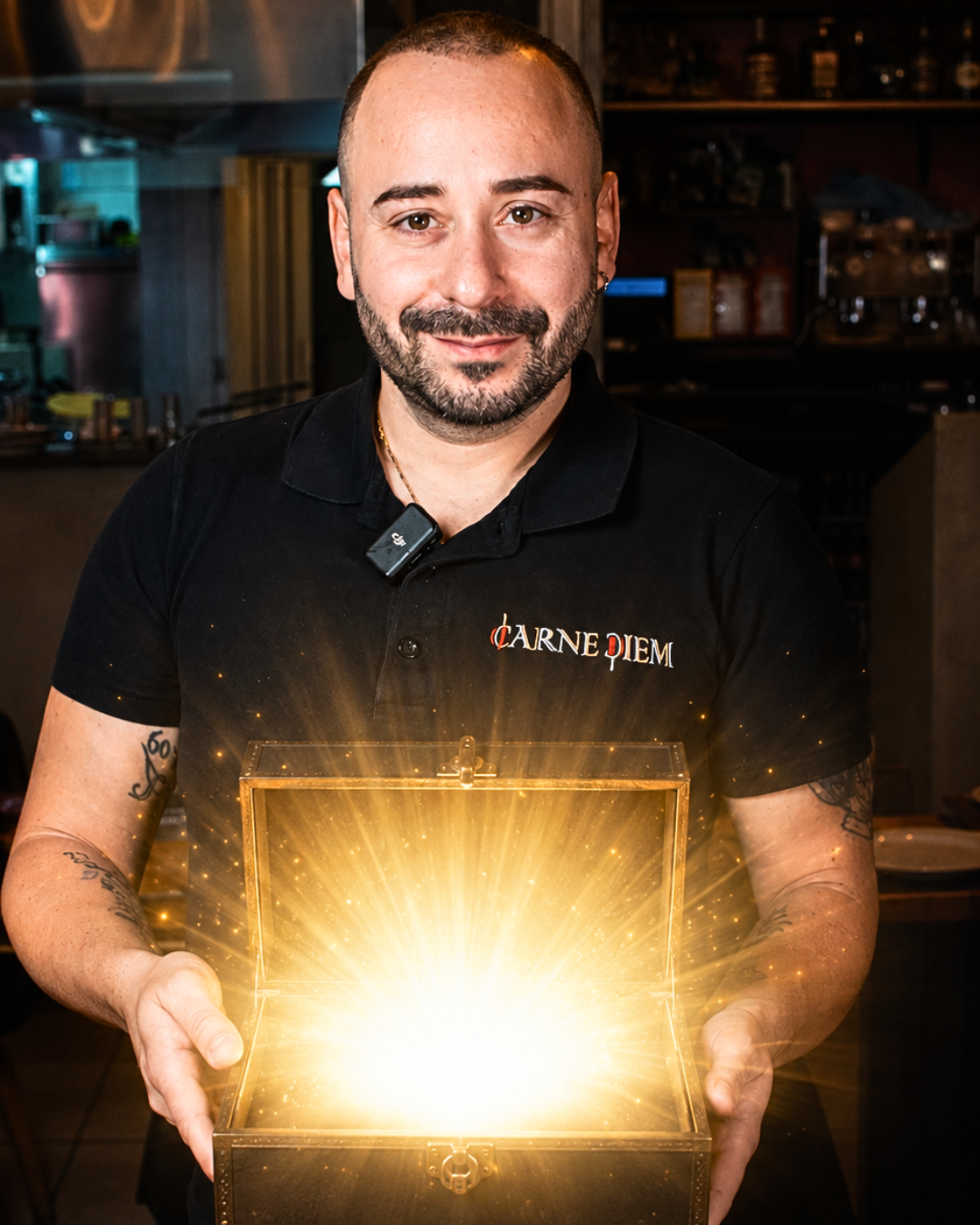 Giuseppe Galli con la divisa Carne Diem