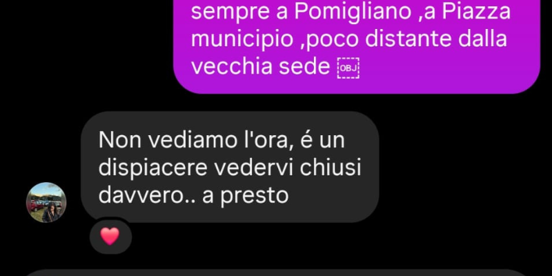 Commento chat: Non vediamo l'ora, è un dispiacere vedervi chiusi davvero... a presto