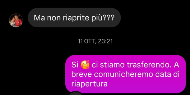 Commento chat: Ma non riaprite più???