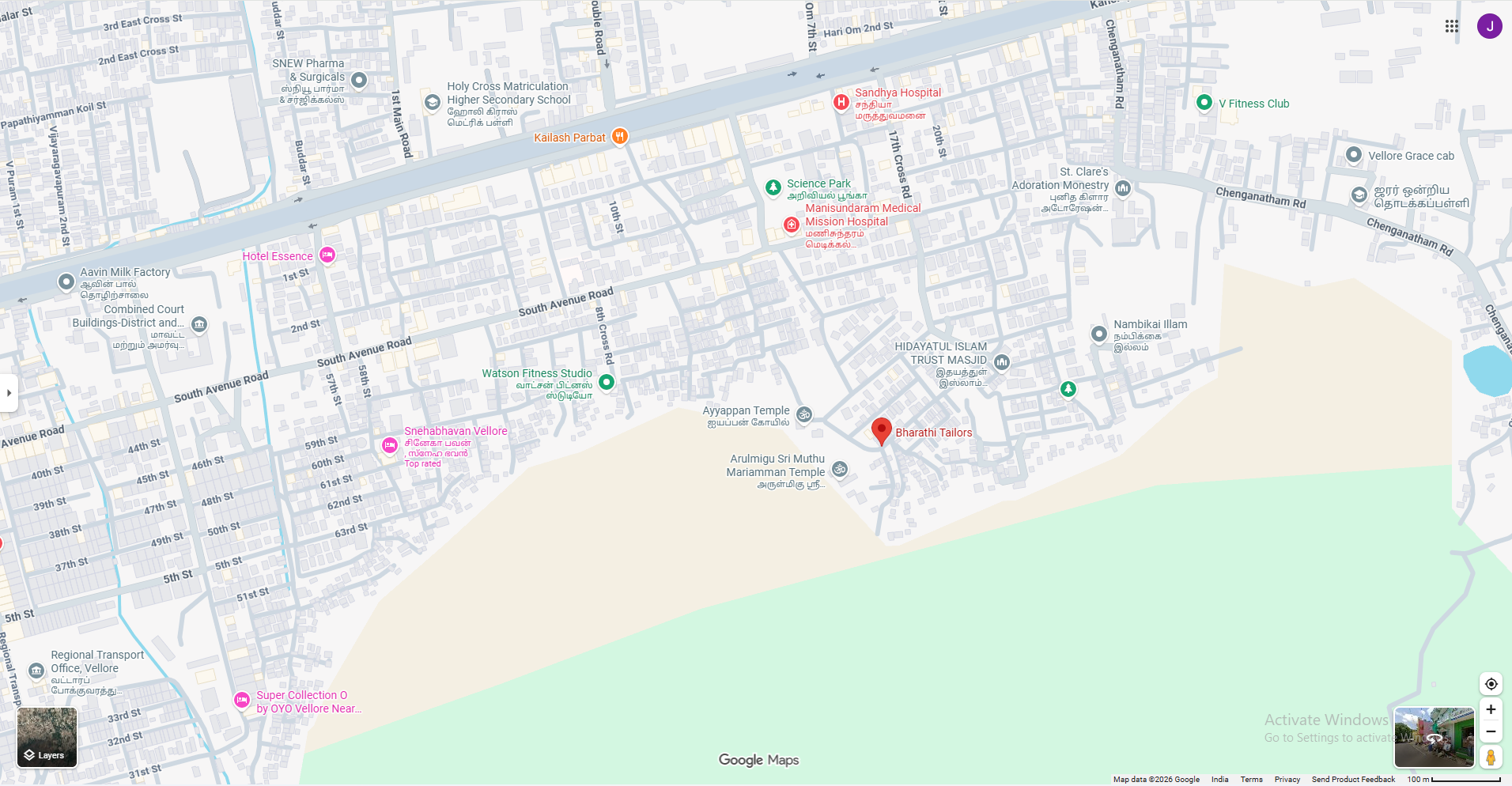 Bharathi Tailors location on Google Maps in Sathuvachari, Vellore