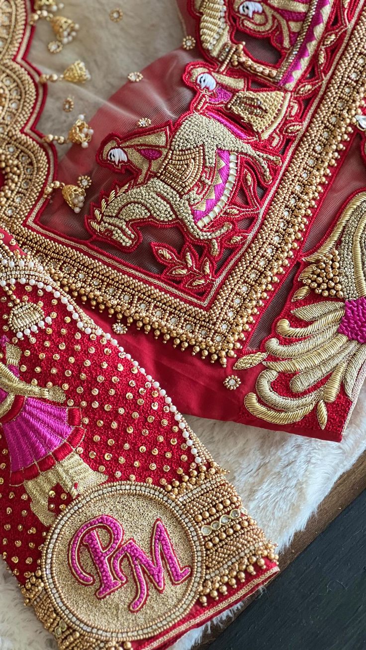 Grand Bridal Zardozi Work with Monogram Lettering & Baraat Motif