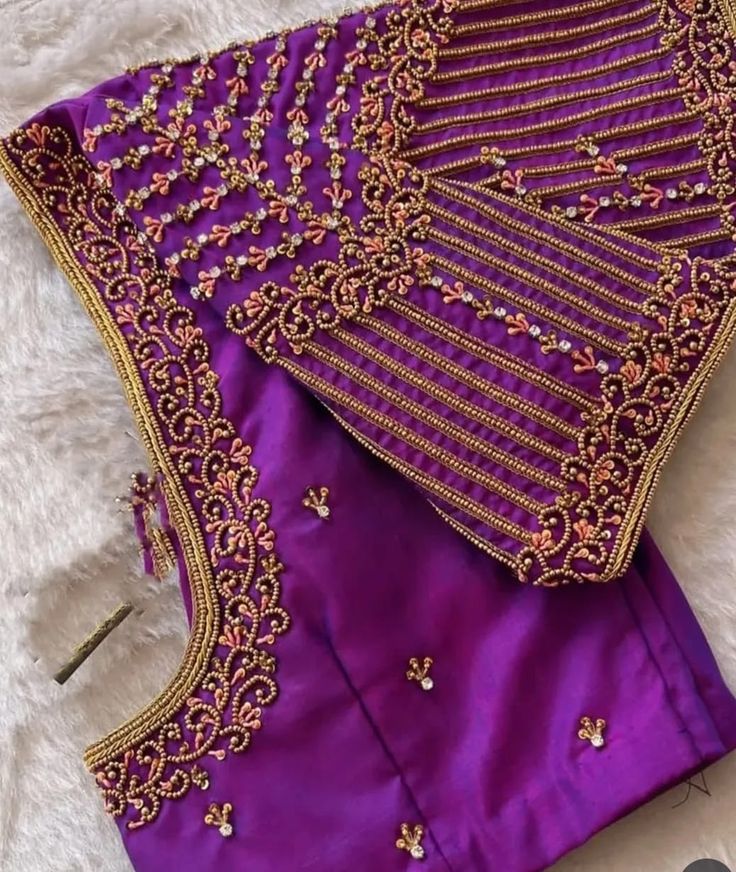 Geometric Linear Beadwork & Floral Cutwork Blouse Design