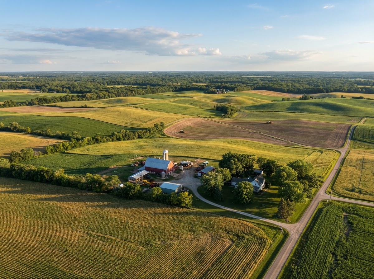 Rolling American farmland