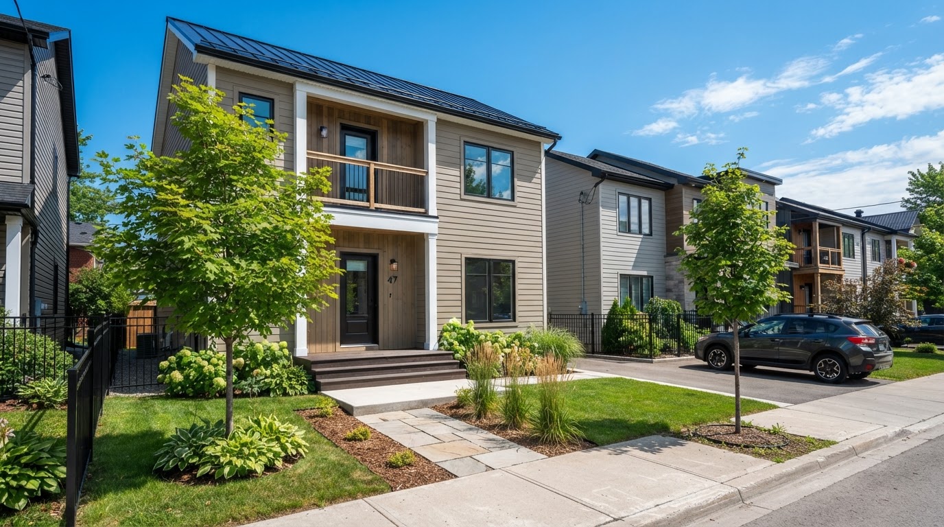 Freshly painted exterior of a modern Ottawa townhouse with crisp trim