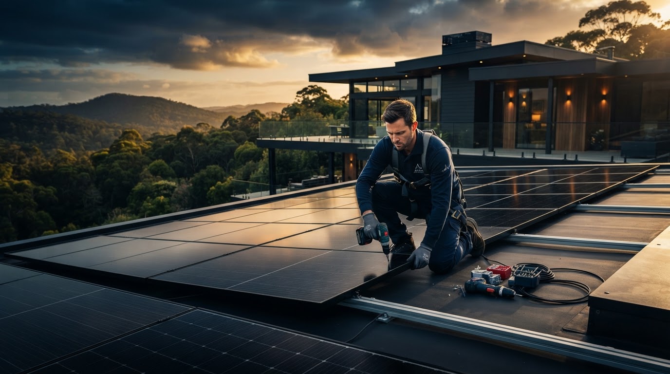 Instalación de paneles solares en una casa residencial moderna