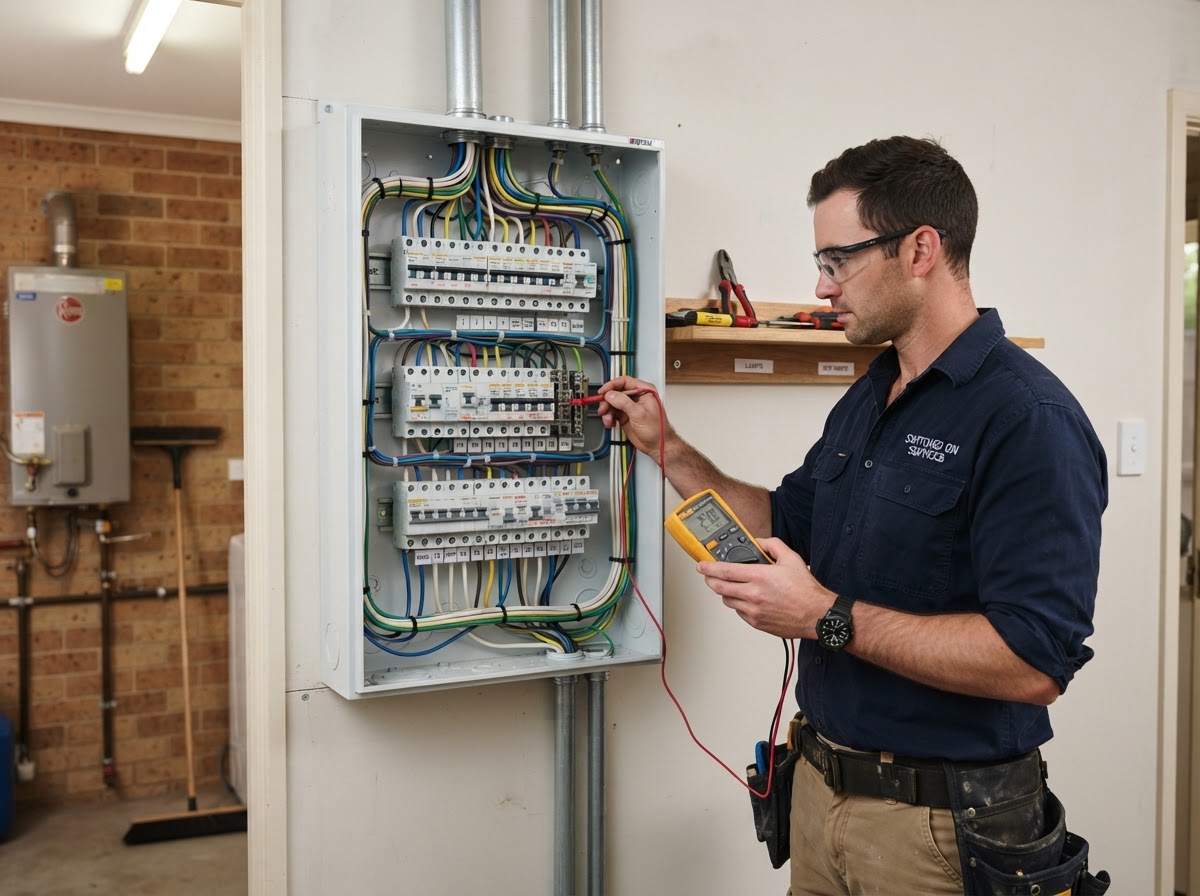 Residential electrical switchboard being inspected
