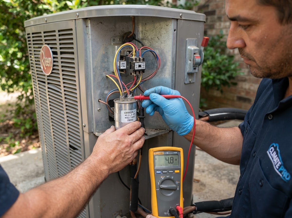 Air conditioning technician performing routine maintenance